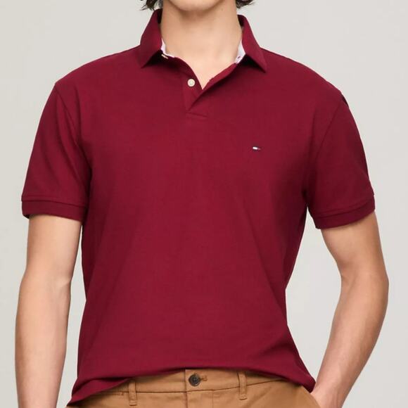 Men’s Tommy Hilfiger The 1985 Polo Shirt Red Fit Stretch Pique Preppy Sz Med $65 - Picture 1 of 10